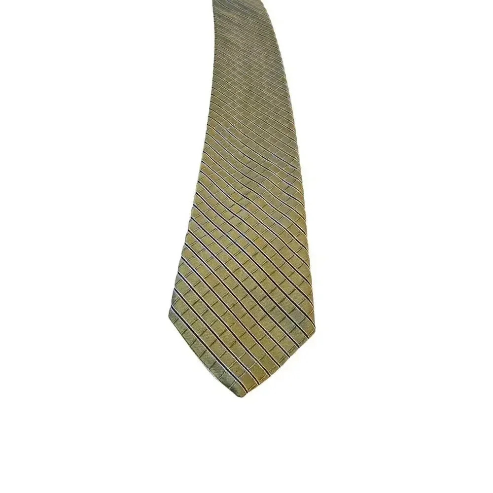 Tommy Hilfilger Mens Two Tone Green Geometric Blue Weave Stripe Silk Tie‎ Rich